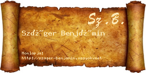 Száger Benjámin névjegykártya